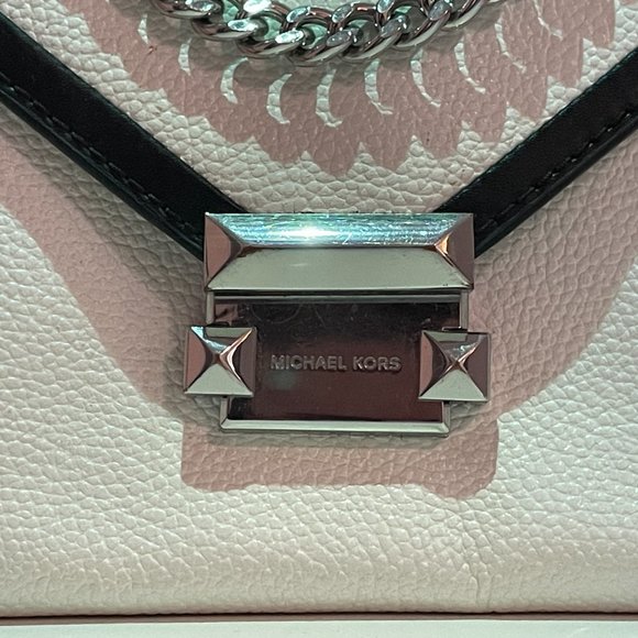 MICHAEL KORS Black & White (B&W) Leather Crossbody Handbag with Silver Hardware - Picture 9 of 11